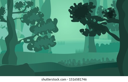 Vector landscape forest trees bushes and thickets in the form of silhouettes