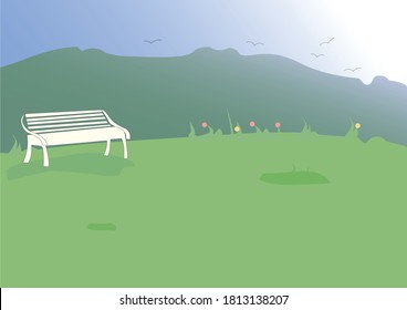 Vector Landscape with Garden and Mountains