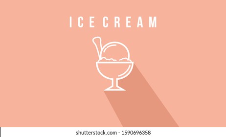 vector landscape a glass with ice cream and a spoon outline with shadow effect. flat simple & minimalist. wallpaper background.