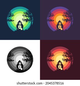 Vector Landscape for Gorilla and Bear cartoon