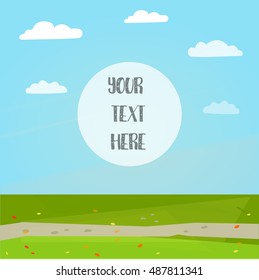 Vector landscape green field blue sky