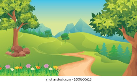 Cartoon Nature Landscape Vector Outdoor Illustration Stock Vector ...