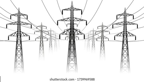 Vector landscape high voltage transmission line with pylons