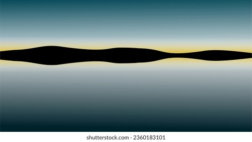 Vector landscape - hill silhouette with reflection in water