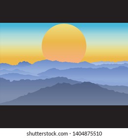 vector landscape hills day night