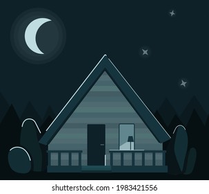 Vector landscape of a house at night.