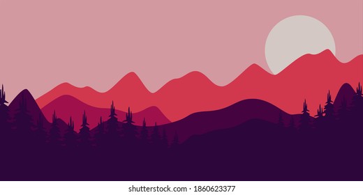vector landscape illustration design template, with pictures of beautiful mountains and trees