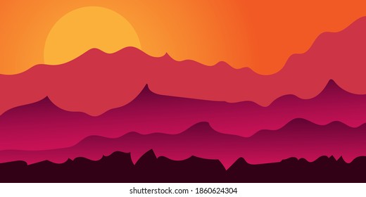 vector landscape illustration design template, with pictures of beautiful mountains and trees