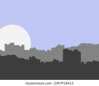 Vector landscape. Illustration of a multi-story building. element, addition. silhouette of city landscape. The moon is in the background.EPS10
