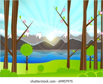 Vector Landscape Illustration Spring