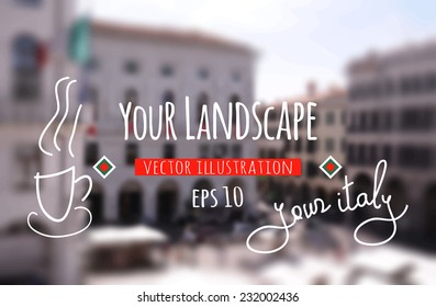 Vector landscape Italy Padova with hipster badge. Outdoor. Blurred. eps 10.