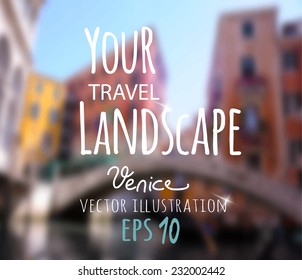 Vector landscape Italy Venice with hipster badge. Outdoor. Blurred. eps 10.