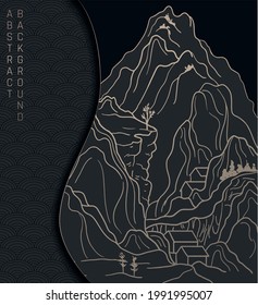 paisaje vectorial al estilo japonés en colores negro y dorado