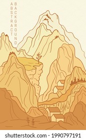 vector landscape in japanese style in yellow  colours
