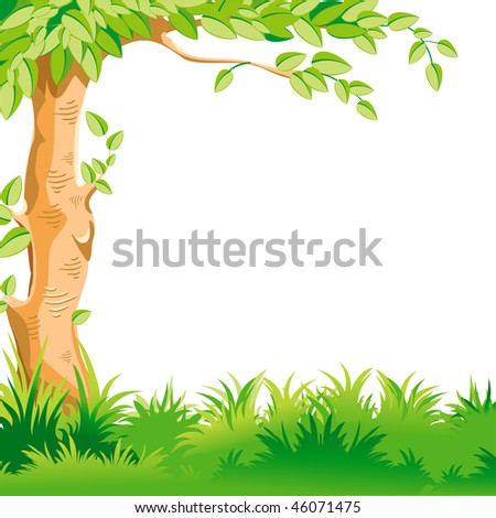 Vector Landscape Large Tree Foreground Image vectorielle de stock