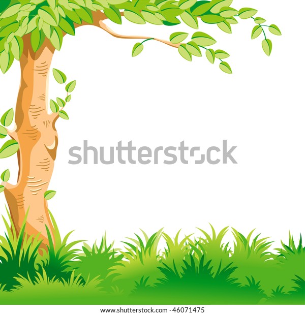 Vector Landscape Large Tree Foreground Stock Vector (Royalty Free) 46071475