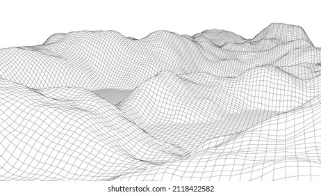 Vector landscape of lines. Wireframe concept of mountains. Technology background. Big Data.