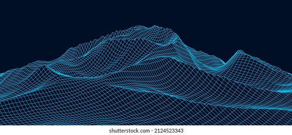 Vektorlandschaft von Linien. Großbildkonzept der Berge. Technischer Hintergrund. Big Data.