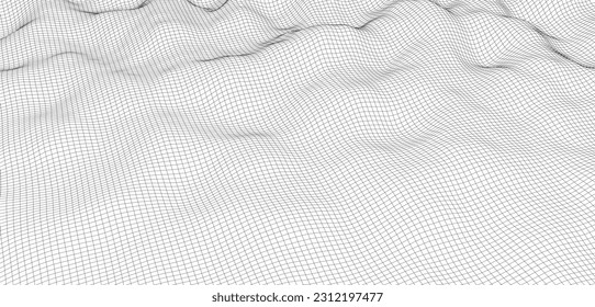 Vector landscape of lines. Wireframe concept of mountains. Technology background. Big Data.