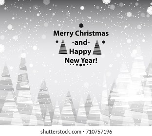 vector landscape with many christmas trees, snowflakes and christmas text for your design