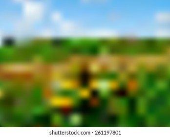 vector landscape with meadow and sky, blurred illustration, vector