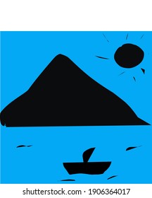 Montaña y mar del paisaje vectorial 
