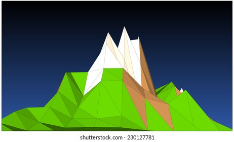 Vector landscape with mountain against dark blue sky