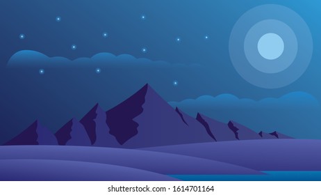 vector landscape of the mountain atmosphere at night