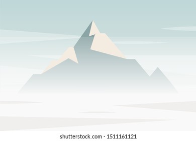 Vector landscape with mountain and blue sky. Beautiful landscape with misty, mountain and sky. Nature landscape vector illustration.