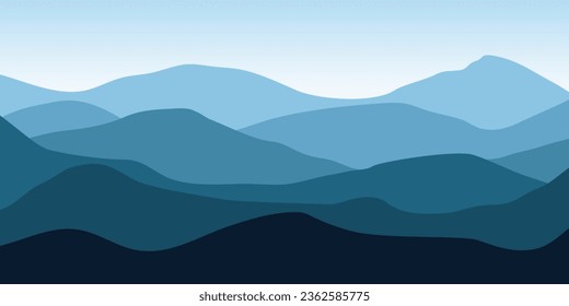 Vector landscape mountain illustration silhouettes, flat design background 