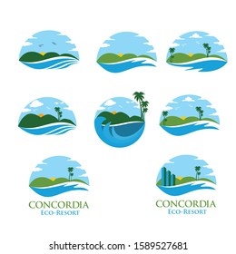 vector landscape of mountains and beaches for business