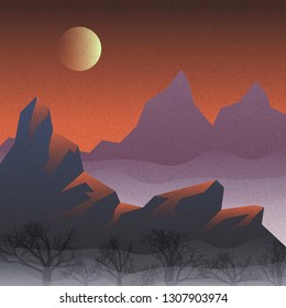 Vector landscape with mountains and fog. abstract vector illustration