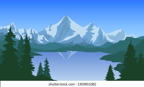 Vector landscape with mountains and lake, Alps