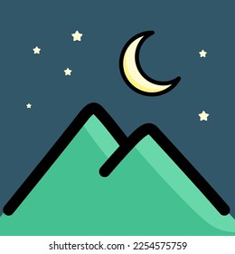 Vector landscape of mountains at night, perfect for design ornament, logo, sticker, web icon and more.