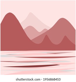 Vector landscape of mountains in red color