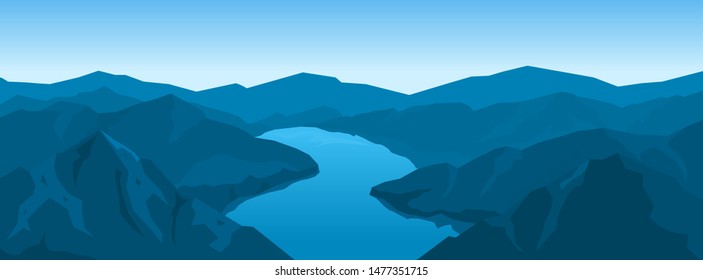 Vector landscape with mountains and river. Vector background