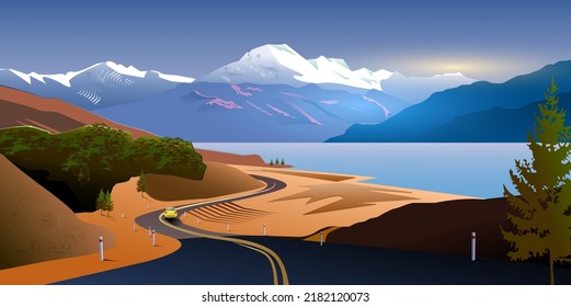 Vector landscape with mountains and road
