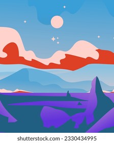 
vector landscape mountains rocks and moon