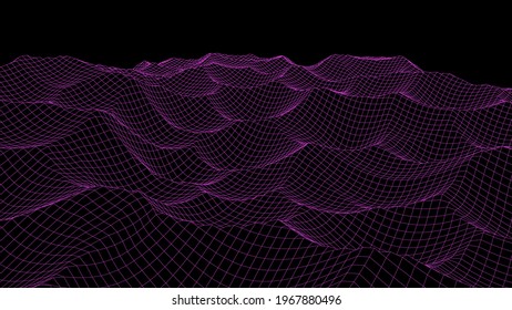 Vector landscape of mountains. Technology futuristic illustration. Vector background of wireframe 3d landscape.