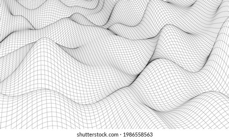 Vector landscape of mountains. Technology futuristic illustration. Vector background of wireframe 3d landscape.