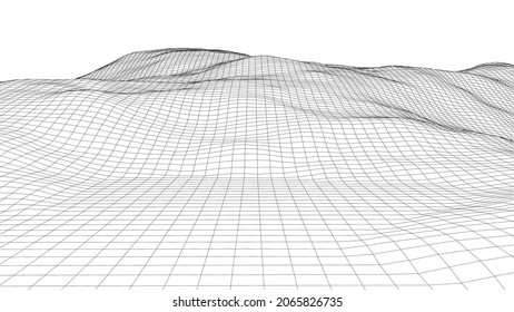 Vector landscape of mountains. Technology futuristic illustration. Vector background of wireframe 3d landscape.