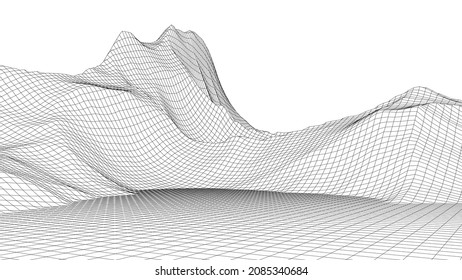Vector landscape of mountains. Technology futuristic illustration. Vector background of wireframe 3d landscape.