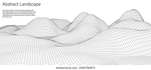 Vector landscape of mountains. Technology futuristic illustration. Vector background of wireframe 3d landscape.