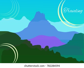 Vector landscape with mountains - transparency color overlay - for card, background, banner, website, animation, wallpaper