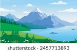 vector landscape with mountains under blue sky