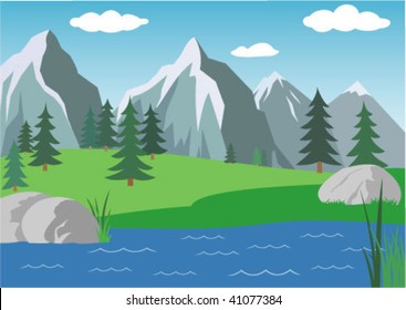 vector landscape with mountains under blue sky