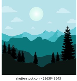 vector, landscape, nature, mountains, trees, ocean