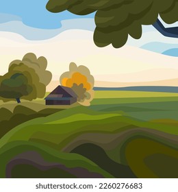 vector landscape, nature picture for printing and decorating things. Bright background with environment