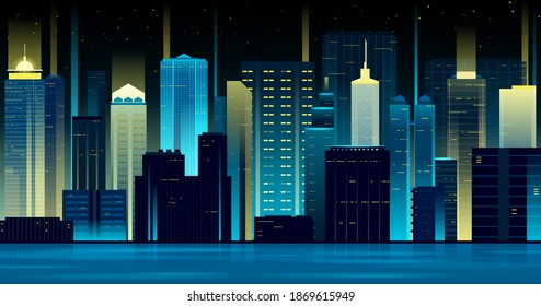 vector  landscape Night cityscape view skyscrapers