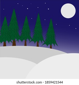Vector landscape in night sky